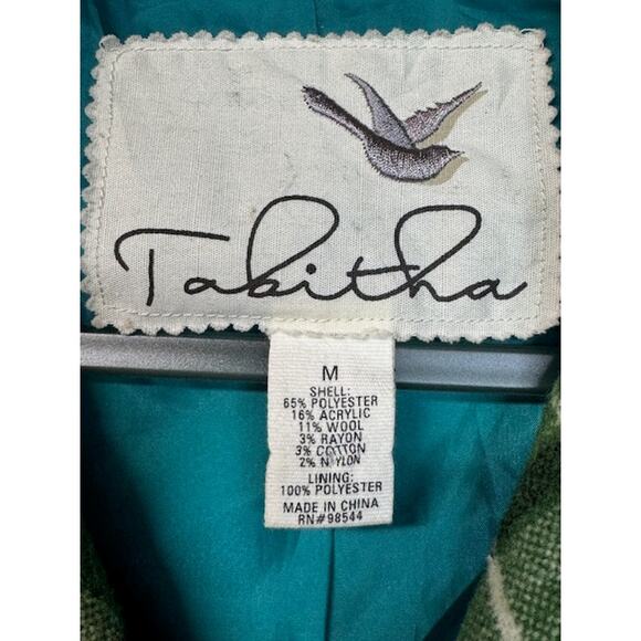 Anthropologie Tabitha Plaid Peacoat 3/4 Sleeve Womens M Green Cream Blue Piping - Picture 2 of 8